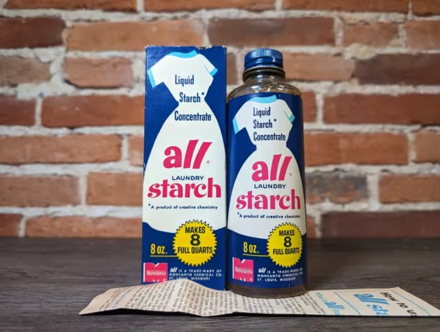 New Old Stock ALL Laundry Starch Liquid Concentrate In Box-8 Oz