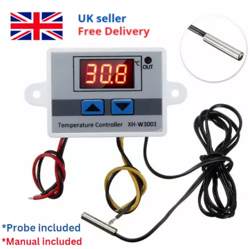 Digital LED Temperature Controller Thermostat Control Switch W/ Probe Waterproof