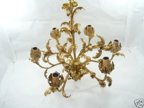Lustre Feuille D'acanthe Doré 3 Lumières - Style Classique Vintage - Fer Forgé - Neuf