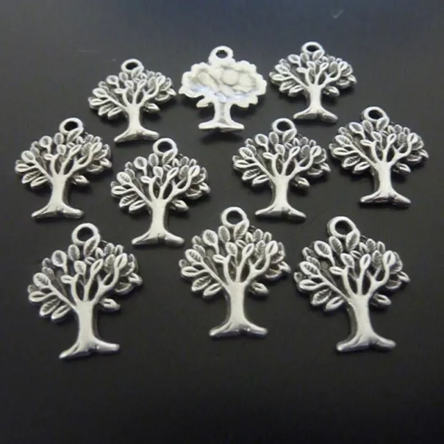 10 Baum Natur Anhänger Charms Lebensbaum Antik Silber Metall DIY Schmuck Zubehör