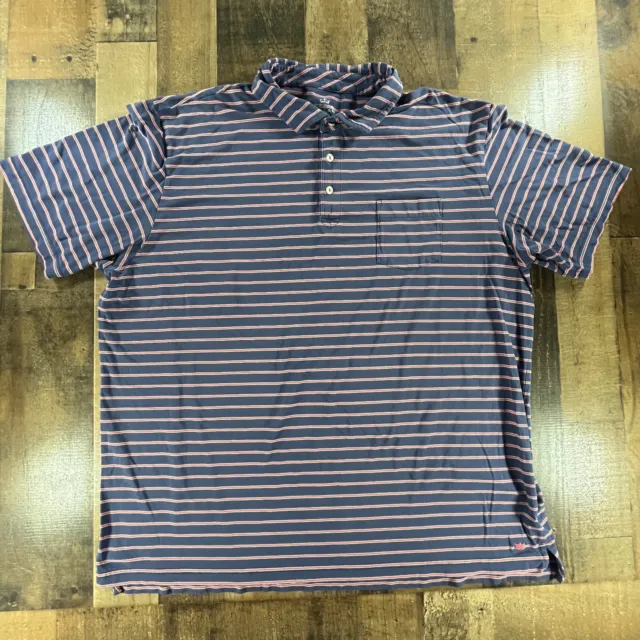 Peter Millar Mens Shirt 2XL Blue Stripe Seaside Wash Short Sleeve Polo Top