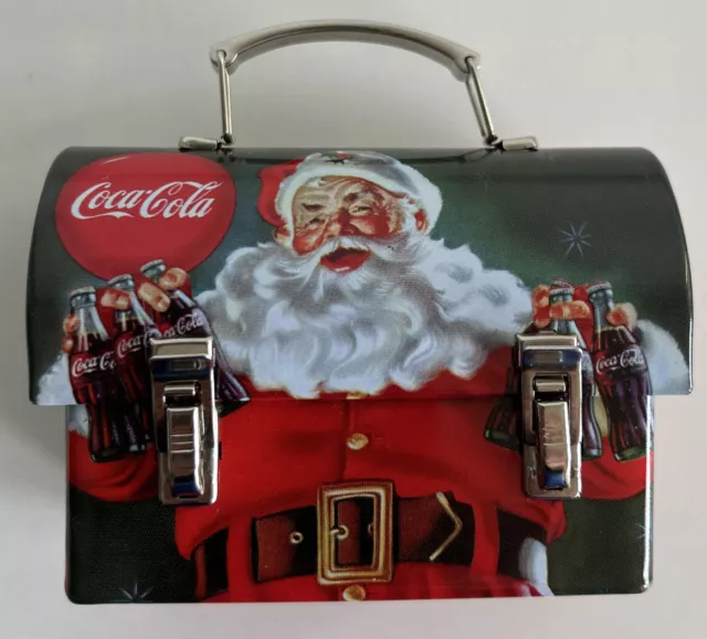 Coca Cola Mini Tin Dome Small Lunch Pail Lunchbox Santa Claus Christmas Ornament