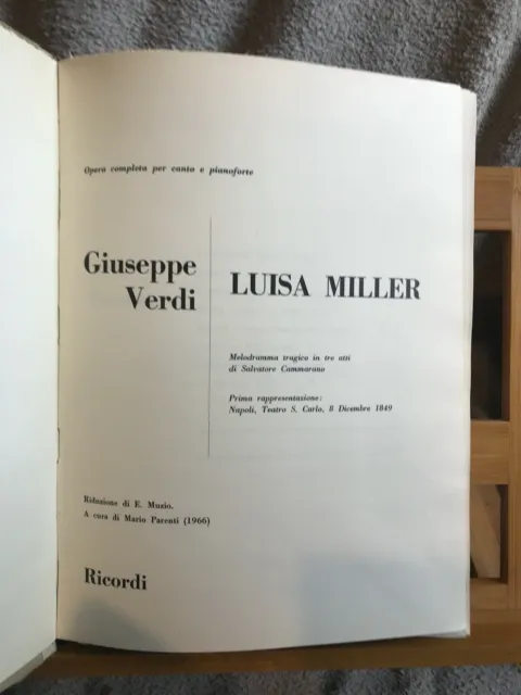 G. Verdi Luisa Miller Partition chant piano reliée éditions Ricordi