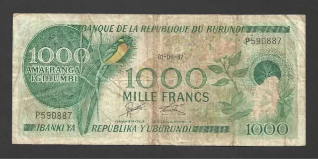 Billete De 1000 Francos En Muy Buen Estado De Burundi 1987 Pick-31