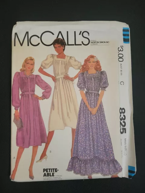 McCalls Sewing Pattern 8325 Vintage 80's Dress Front Pleats Ruffle Sz 10 FF UC