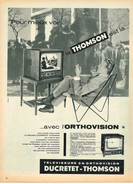 PUBLICITE ADVERTISING 104  1956  DUCRETET-THOMSON   téléviseur en ORTHOVISION
