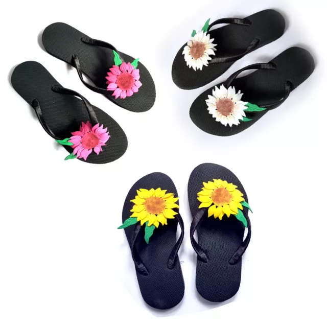 Women Rubber Platform Sandal Flip Flops Black Plat slippers with flowers