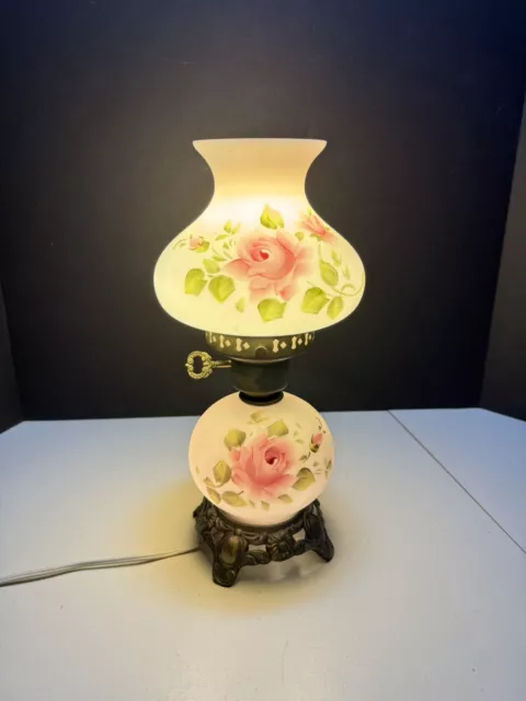 Vintage Hurricane Lamp 13” Gone With The Wind / Parlor Lamp 3 Way Light (rm)