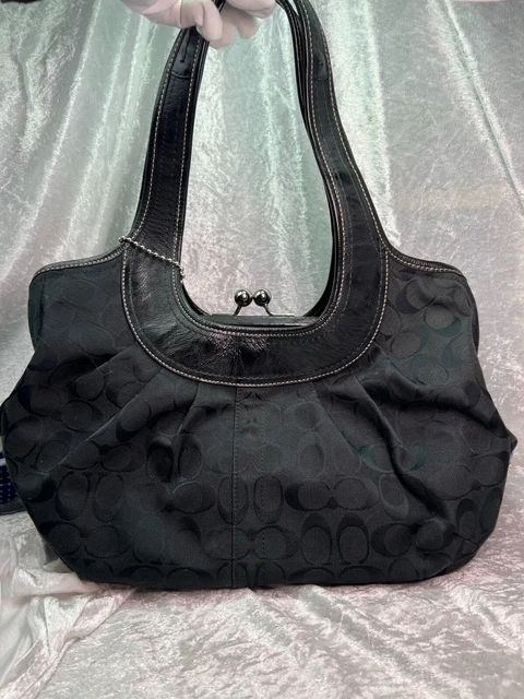 Coach Ergo Black Signature Kisslock Hobo Satchel Shoulder Bag Vintage