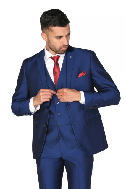 Men's Boys Suit Tailored Fit Sheen Effect Royal Blue Wedding Prom Father Son Set