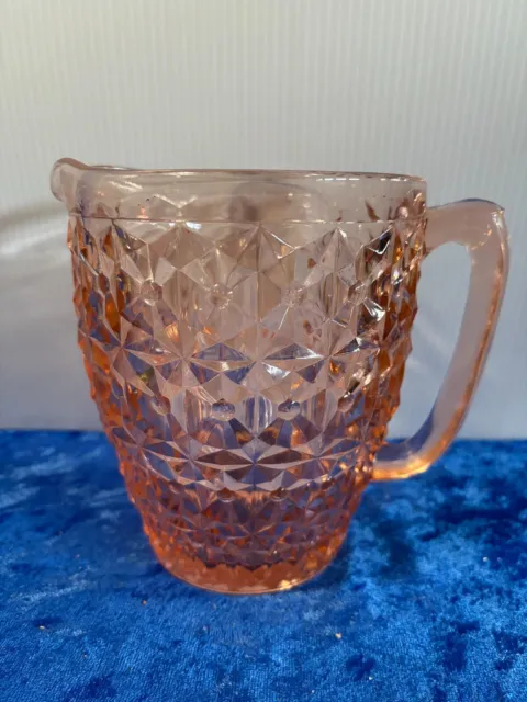 Pink Jeannette Depression Glass Pitcher Buttons & Bows 6.75 x 7.25 x 5.5"