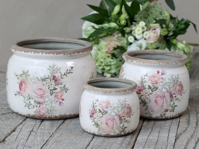 Chic Antique Naves Übertopf Rosenmuster Vintage 12cm Shabby Pflanztopf 65561-19