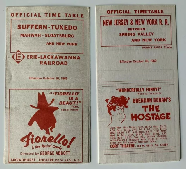 (2) 1960 Erie Lackawanna NJ & NY RR Fahrpläne Broschüren Bergen Rockland Anzeigen
