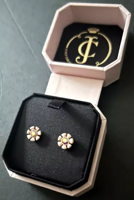 Juicy Couture Pink Flower w/Iridescent Pink Stone Center Earrings Studs Posts