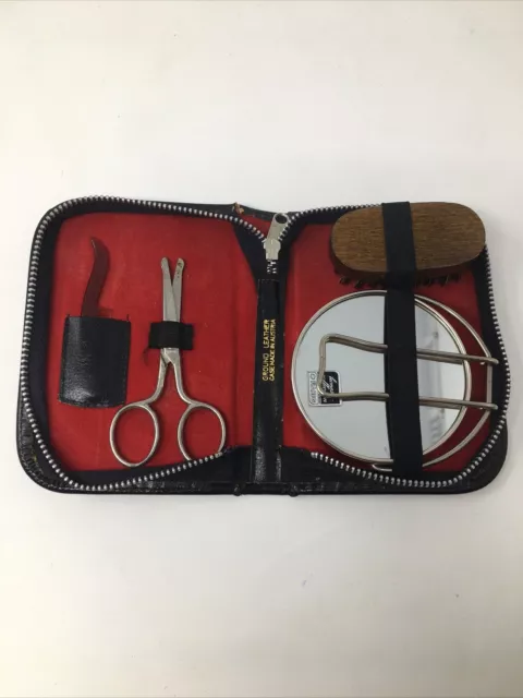 Mustache ￼Beard Grooming Toiletry Travel Scissors Brush Comb Mirror Leather Case