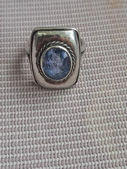 Silbener 835 Siegelring mit hellblauem Stein Ringdurchmesser 17 mm Erbstück !!