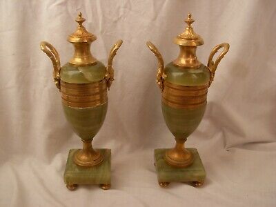 PAIR OF ANTIQUE FRENCH ONYX GILT BRONZE BRASS CASSOLETTES,LATE19th CENTURY