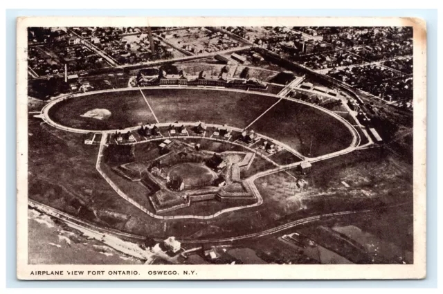 Airplane View Fort Ontairo Oswego NY Aerial Postcard 1930 E5