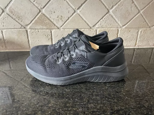 SKECHERS MENS ATHLETIC comfort sneakers shoe size 10.5 black fabric ...