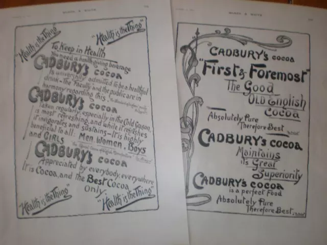 2 Cadbury's Cocoa adverts UK 1901