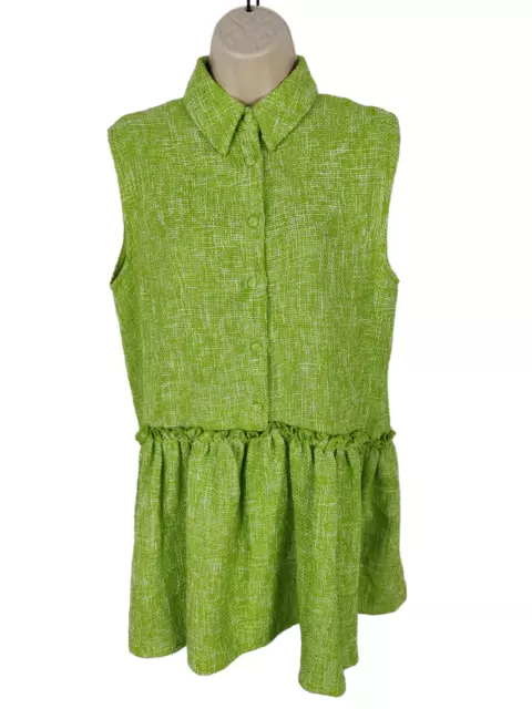 Bnwt Women Zara Size Xs Pistachio Woven Sleeveless Smock Casual Mini Shirt Dress