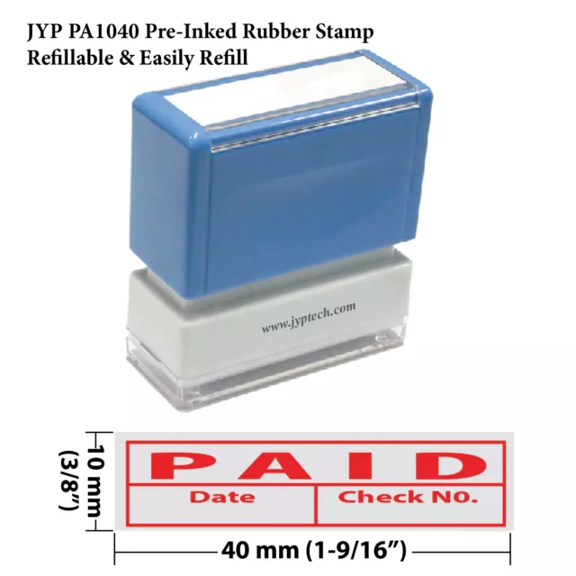 Paid, Date & Check No. & Frame -JYP PA1040 Pre-Inked Rubber Stamp (Red Ink)