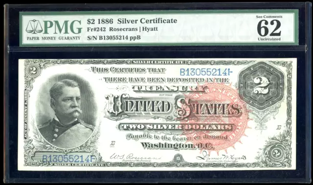 1886 $2 Silver Certificate Bill Note FR-242 - Certified PMG 62 Uncirculated
