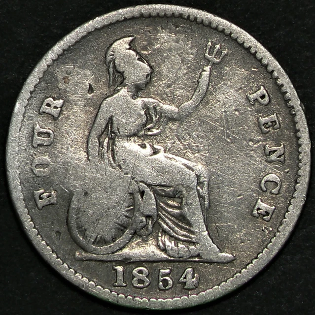 Great Britain 1854 4 Pence Groat Silver #16527