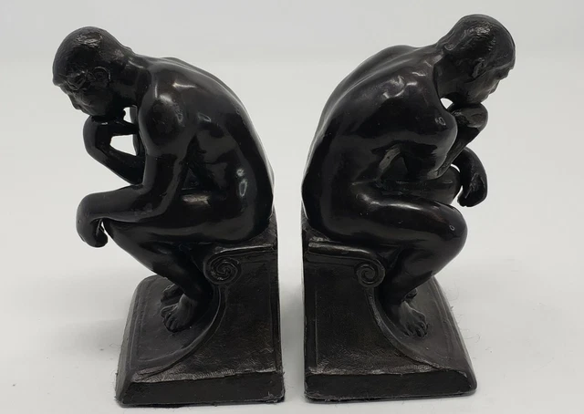 Galvano Bronze Thinking Man Bookends Antique