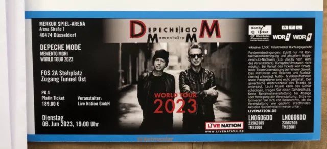 Depeche Mode 1x Platin Ticket 06.06.2023 im FOS 2 Bereich Stehplatz Düsseldorf
