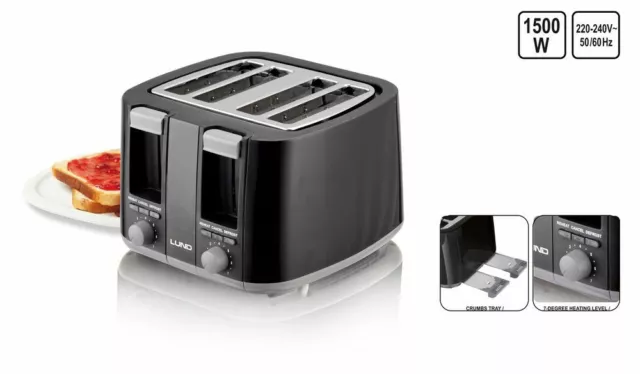 Toaster 4 Scheiben 7-Bräunungsstufen Zentrierfunktion Auftaufunktion 1300-1500W