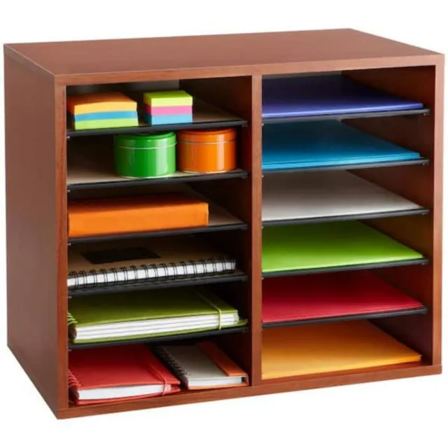 Safco Adjustable Organizer Wood 12 Compartment Removable Shelves Desk Organizer 3