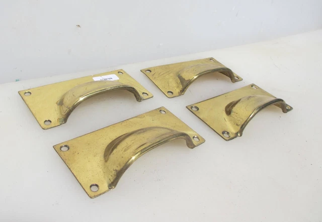 Vintage Brass Drawer Cup Handles Cupboard Pulls Shell Old Retro x4 Vintage Brass Drawer Cup Handles Cupboard Pulls Shell Old Retro x4