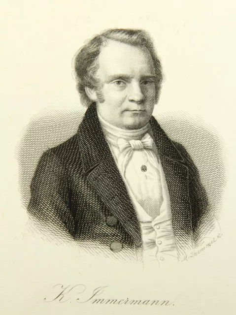 M. LÄMMEL (*1849), Karl Immermann (*1796), Stahlstich Romantik Porträt 1800-1849