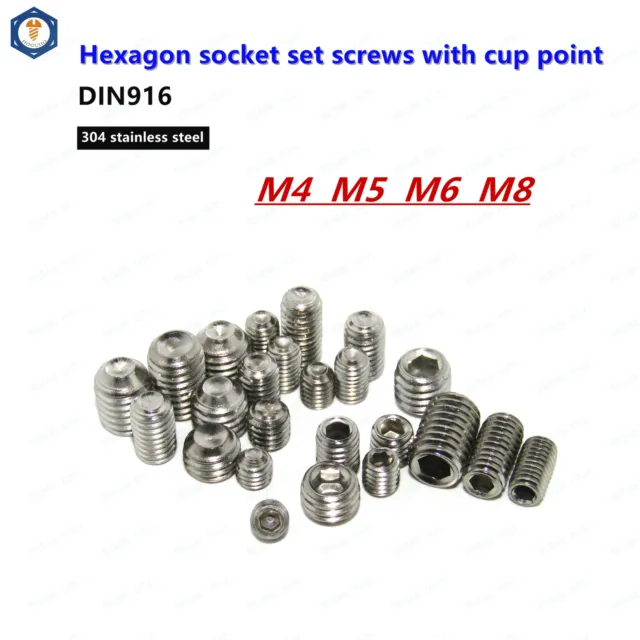 M4 M5 M6 M8 Stainless Steel Grub Screws Allen Socket Set Screws Cup Point DIN916