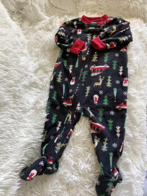 Carters Infant Boys & Girls Fleece Christmas Theme Sleeper Zip Pajama 6 Mon.