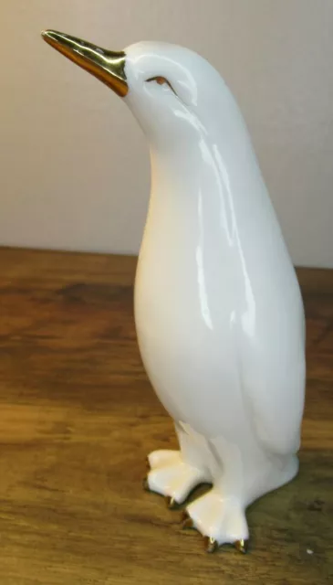 Beautiful White And Gold Ceramic Penguin Figurine 13cms