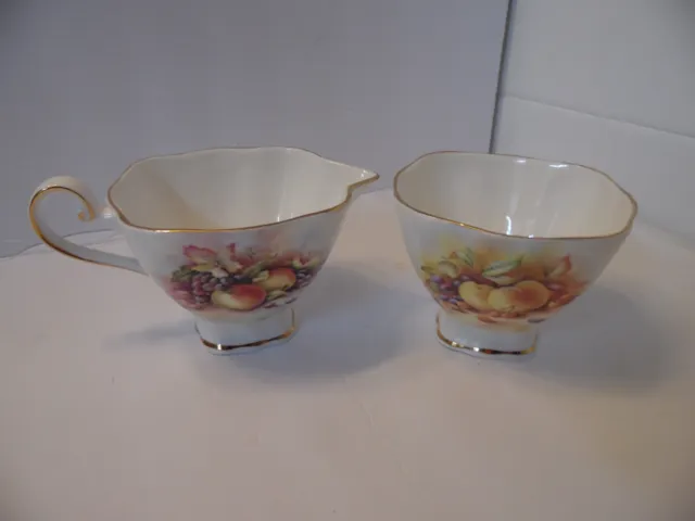 Crown Dorset Creamer and Open Sugar With Fruit and Berries Made in England