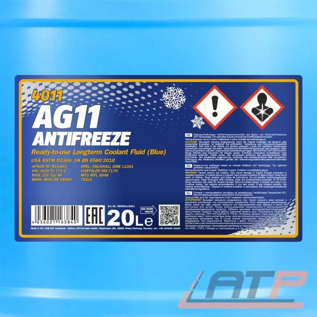 Mannol 20 L Liter Antifreeze Ag11 (-40) Longterm Kühlerfrostschutzmittel Blau 3