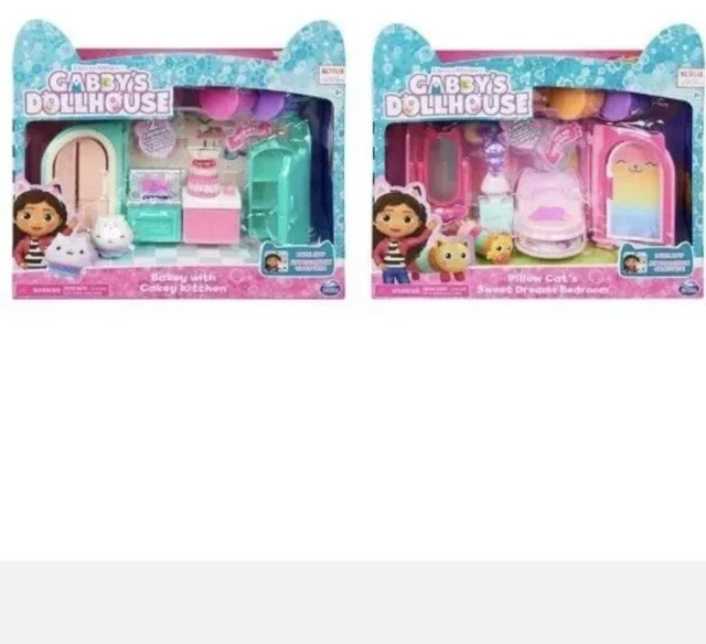 NETFLIX DREAMWORKS GABBY’S Dollhouse Rooms Kitchen and Bedroom Playsets