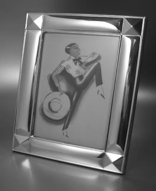 Charming Art Deco 925 Sterling Silver Solid Photo Frame + Wooden Back (T1)