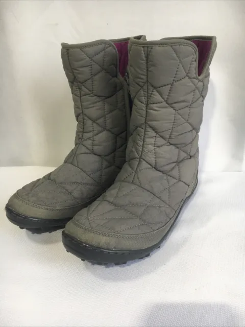 Columbia Women's Size 8.5 Minx Slip Omni Grip  Winter Quilted Zip Boots Gray .