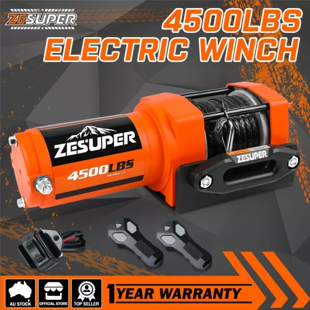 ZESUPER Electric Winch 12V 4500LBS Synthetic Rope Wireless ATV UTV 4WD 4X4 Boat