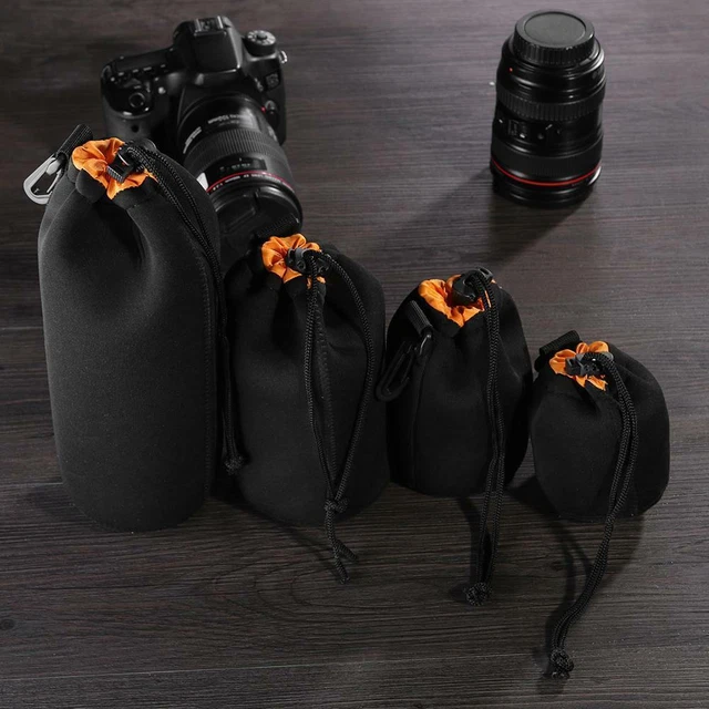 Waterproof Soft Neoprene Camera Lens Pouch Fleece Bag Drawstring Protector Case