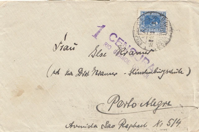 Uruguay 1938: letter to Porto Alegre, censura Rio Grande