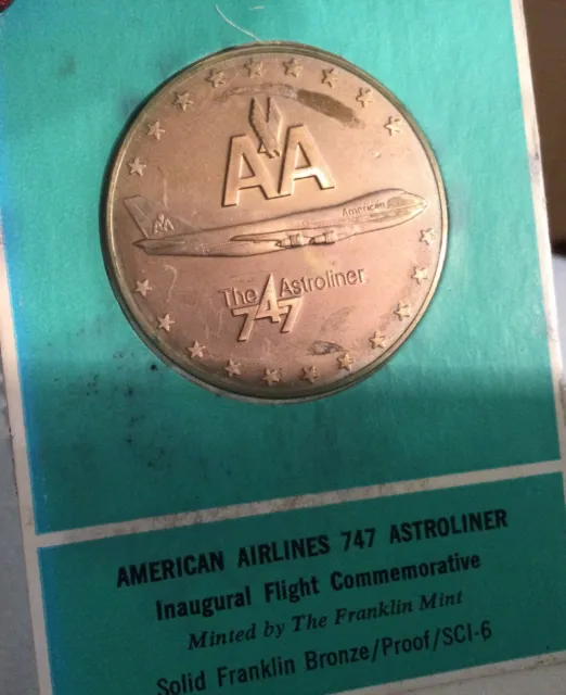 Franklin Mint American Airlines 747 Astroliner Commemorative Medal BRONZE PROOF