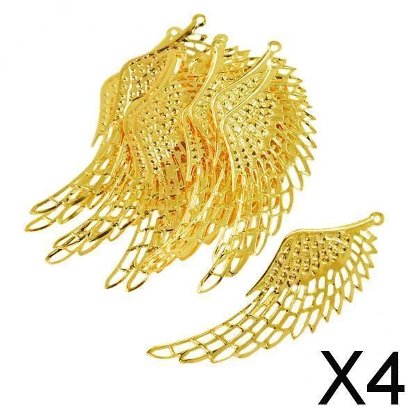 4X 12Pcs Bijoux Charme Collier Pendentif DIY Grand Alliage Aile Résultats Or