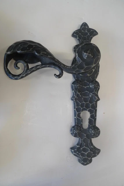 Pair of Vintage Spanish Revival iron door levers hardware Poignee