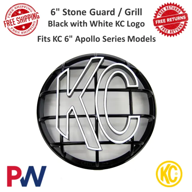 KC HiLites 6" Stone Guard Grill w/ Logo, Black & White fits KC 6" Apollo Series