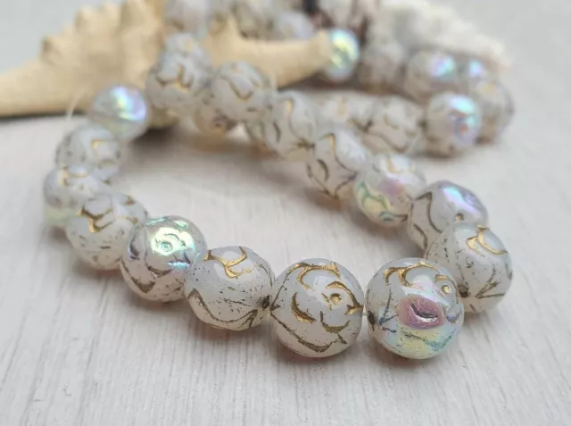 10mm Opal with AB Finishe and a Gold Wash | Round Rose Beads | Full Strand of